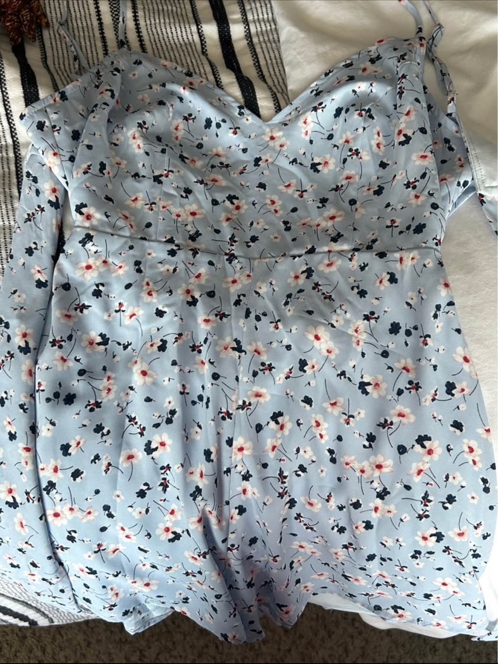 Floral Sweetheart Neckline Light Blue Romper